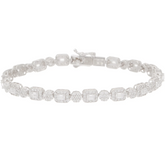 Diamonique Baguette and Round Sterling Silver Halo Tennis Bracelet, 8"